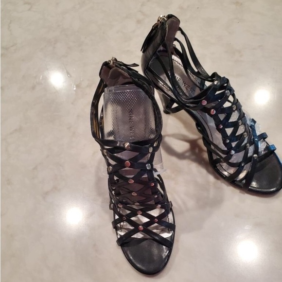 Nine West open toe strappy zip back high heel shoes Sz 7.5 - Picture 3 of 10